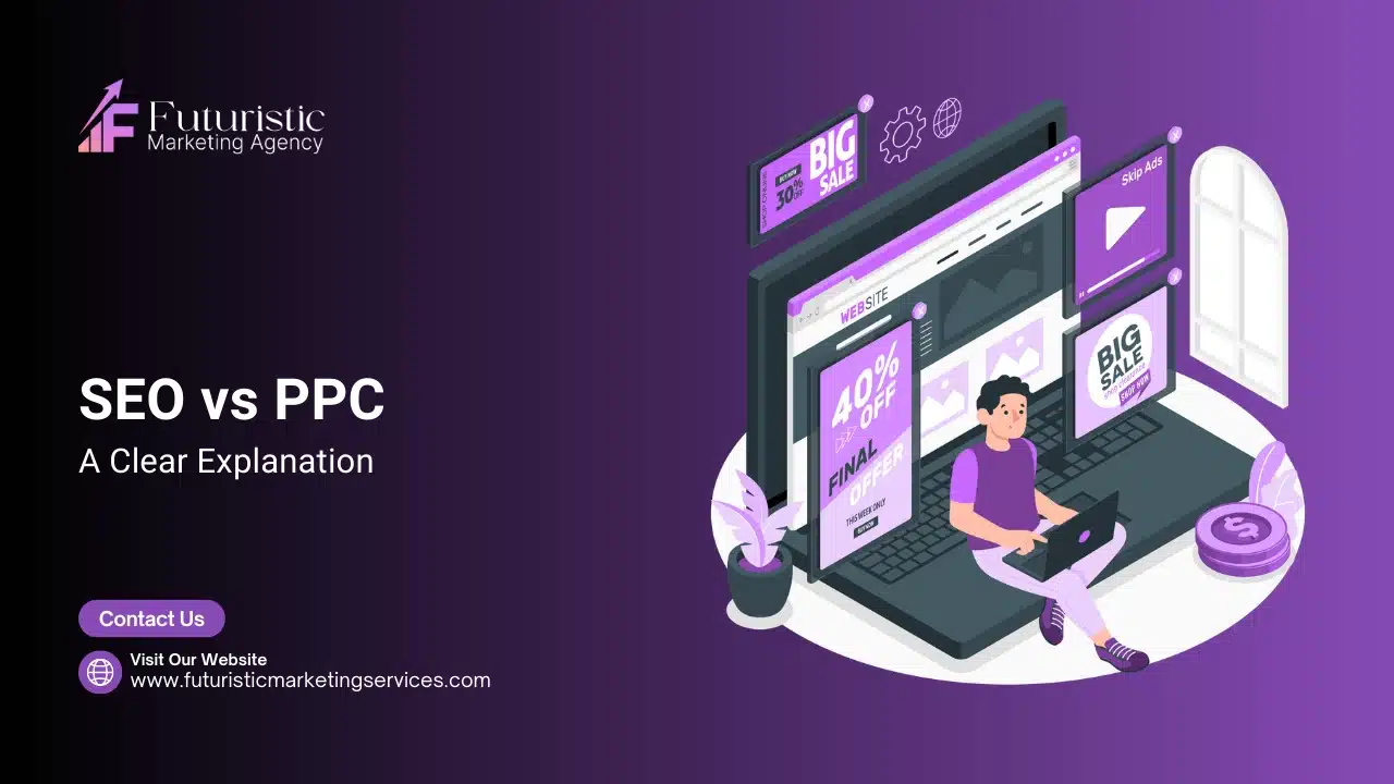 SEO vs PPC comparison showing differences between organic search and paid advertising including ROI cost traffic and long term results in 2026