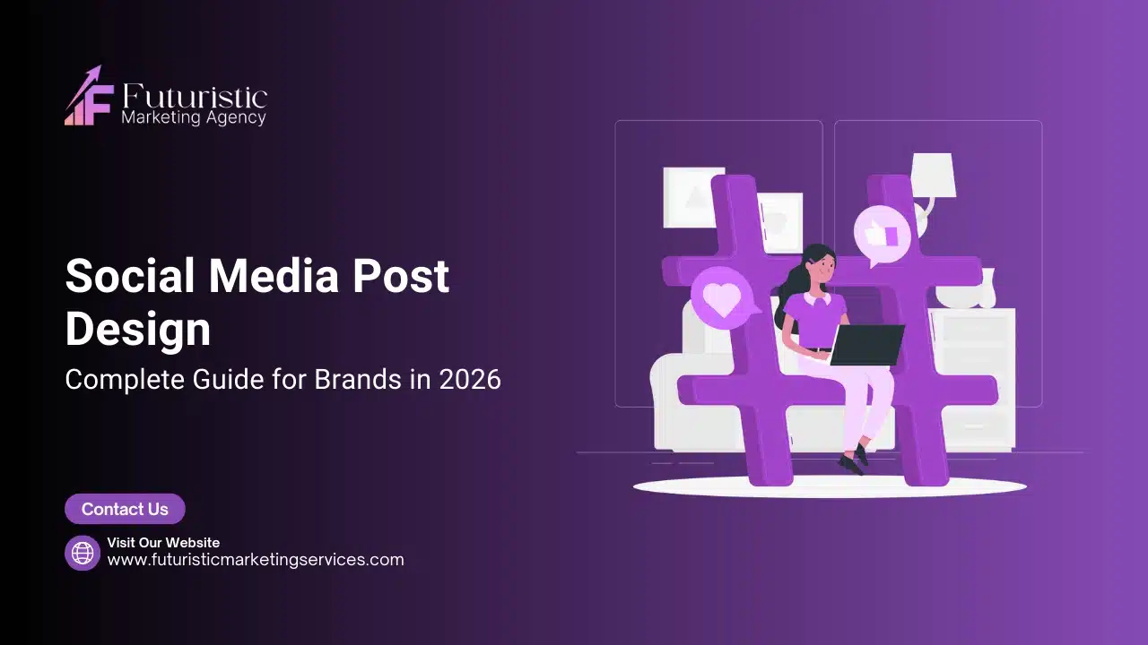 Social media post design guide showing platform dimensions, branding tips, and graphic design strategies for brands in 2026