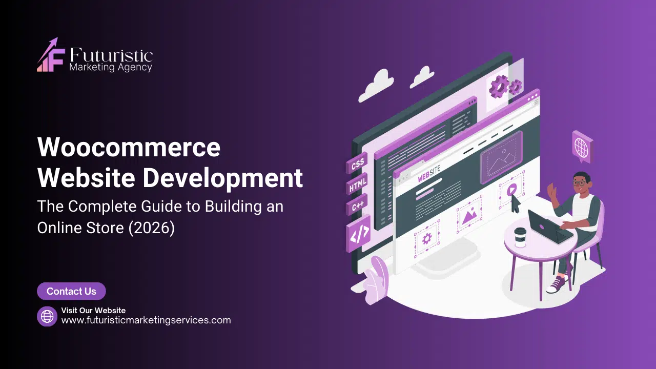 woocommerce website development showing wordpress ecommerce store dashboard product listing and online store setup