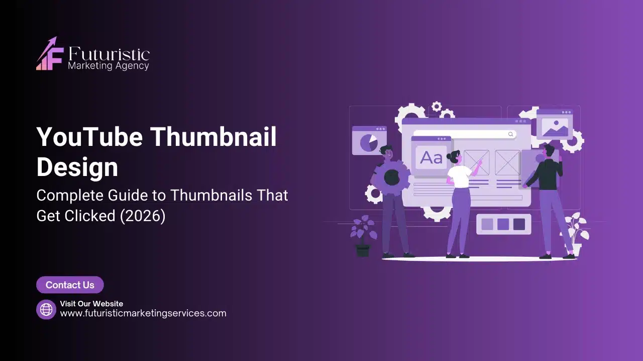 YouTube thumbnail design guide 2026 showing CTR focused thumbnail layout text placement and color strategy