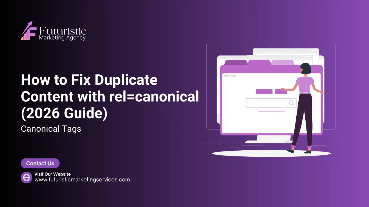 Canonical tags guide showing rel=canonical implementation to fix duplicate content and consolidate SEO signals across URLs