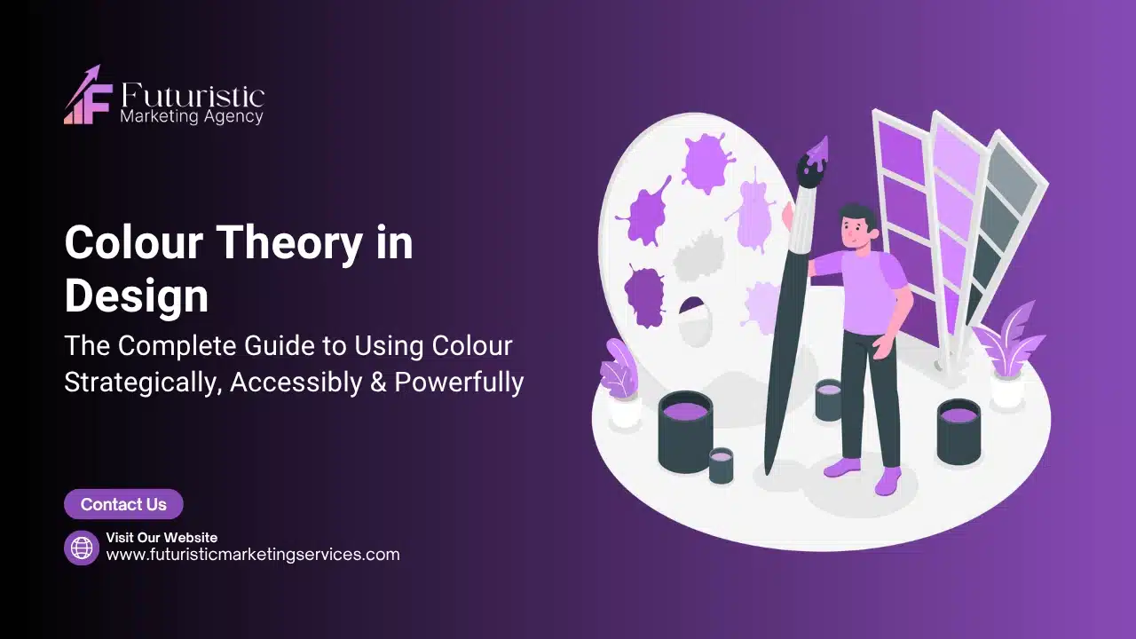 Colour theory in design showing colour palette selection colour harmony and visual design strategy