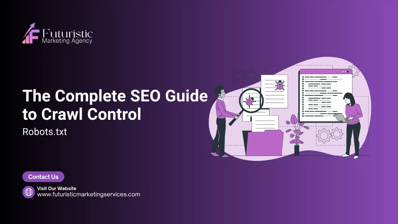 Robots.txt guide showing crawl control, user-agent rules, disallow and allow directives for better SEO indexing