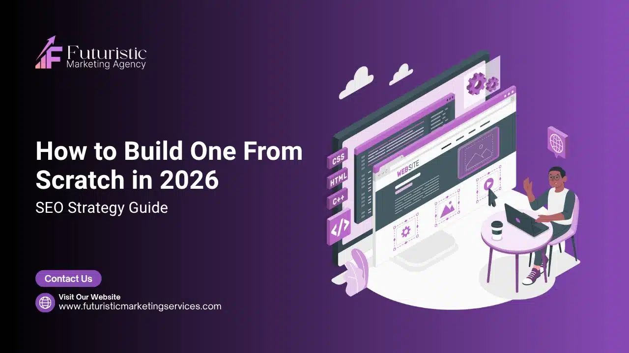 Illustration showing SEO strategy guide with step by step framework including keyword research, content planning, link building, and performance tracking
