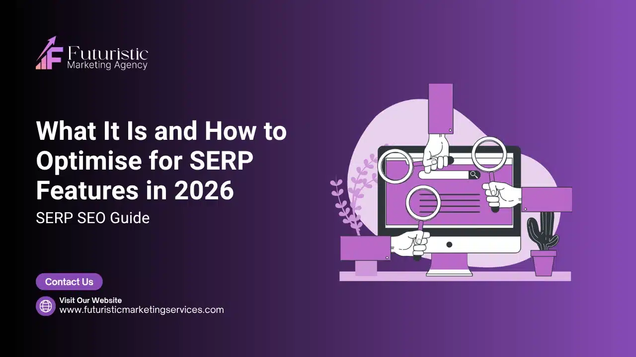 Illustration showing SERP SEO with featured snippets, people also ask boxes, and rich results displayed on search engine results page