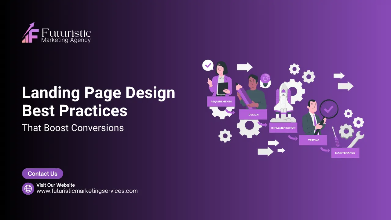 Landing page design best practices showing high converting layout with CTA button form optimization trust signals and mobile responsive design