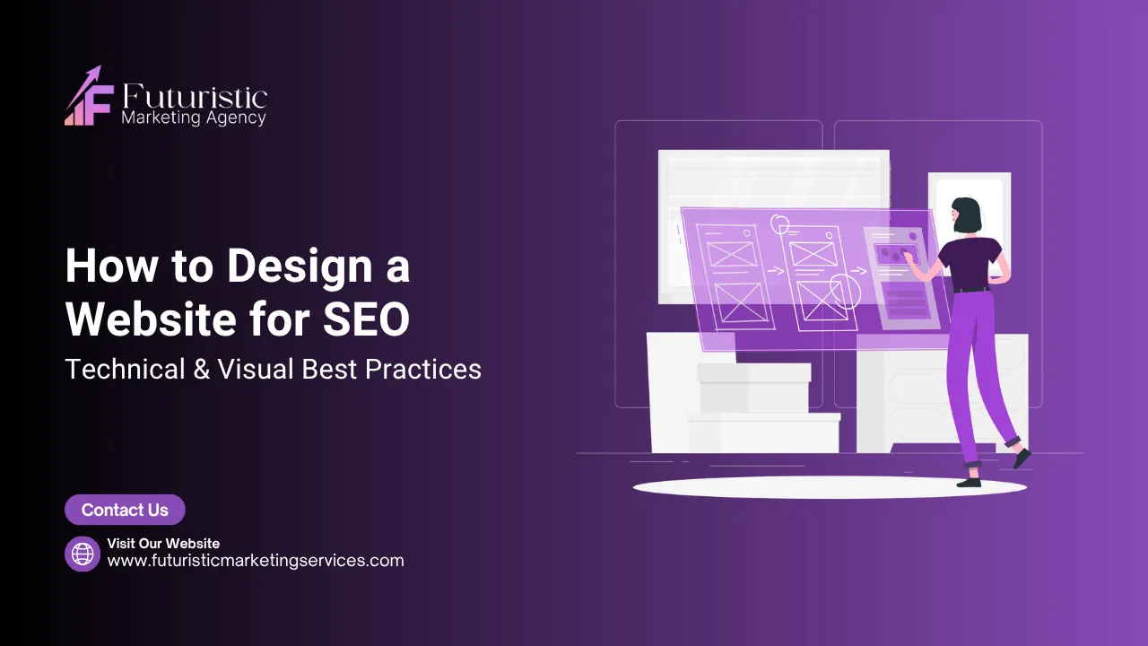 Website design for SEO showing Core Web Vitals mobile responsiveness fast loading speed structured layout and search optimization elements