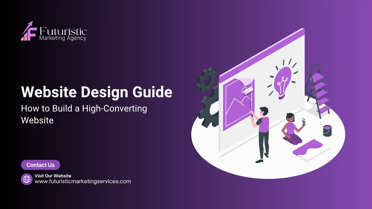Website design guide showing high converting layout with hero section CTA buttons mobile responsive design and fast loading performance
